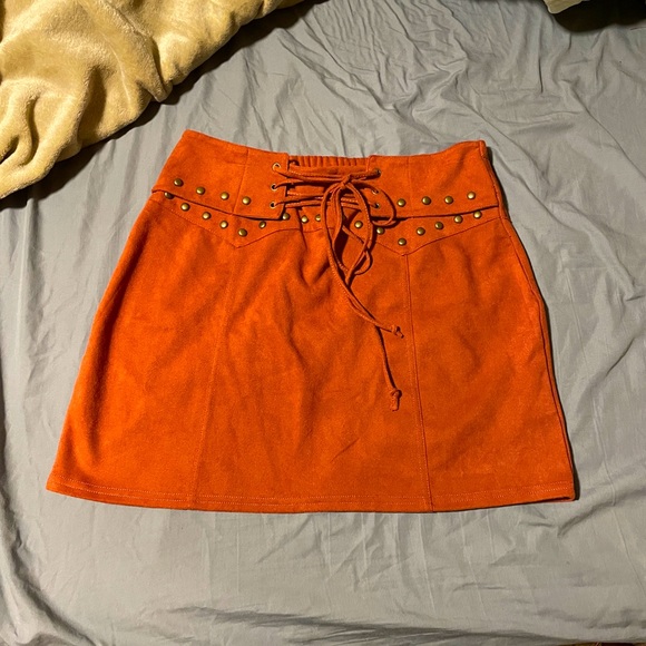 Microsuede Studded Mini Skirt by Rock & Roll Cowgirl size L (Large) rusty orange - Picture 2 of 10